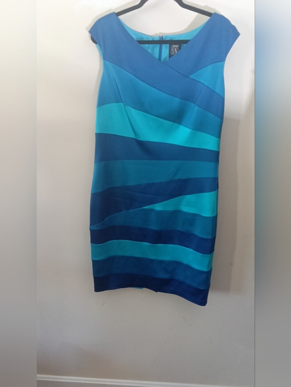 JAX Sleeveless Blue Stripe Sheath DRESS SIZE 16 New No Tag - Picture 3 of 7